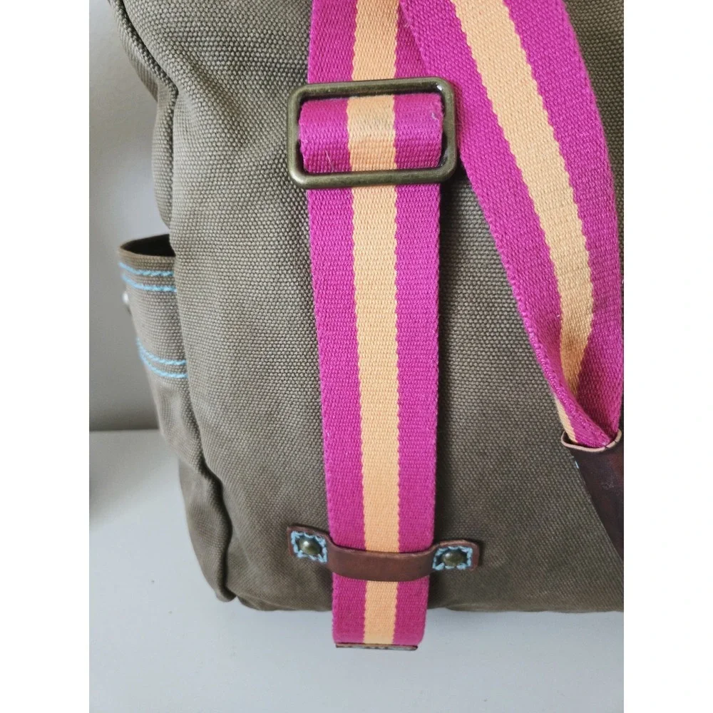 VTG 90s GAP 1969 Canvas‎ Brown Leather Y2K Tote Carry All Bag Handbag Shopper